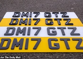 Different sets of ghost plates which although appearing to be normal in daylight, deflect infra-red light, leaving them invisible to many speed cameras (file photo)