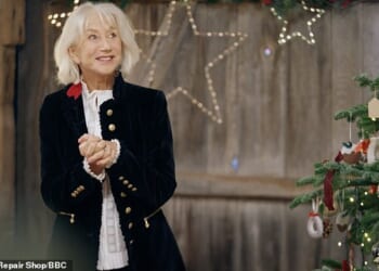 Dame Helen Mirren, 80, was overwhelmed by the 'beautiful and iconic' Repair Shop barn as she stepped inside to film this year's Christmas special