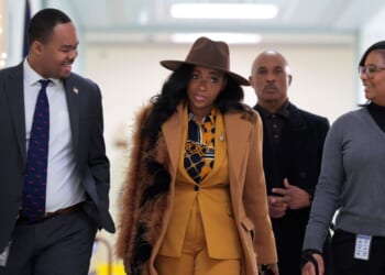 Democrat Rep. Jasmine Crockett arrives at a closed-door deposition with former Special Counsel Jack Smith at the Rayburn House Office Building in Washington, DC on Dec. 17, 2025.