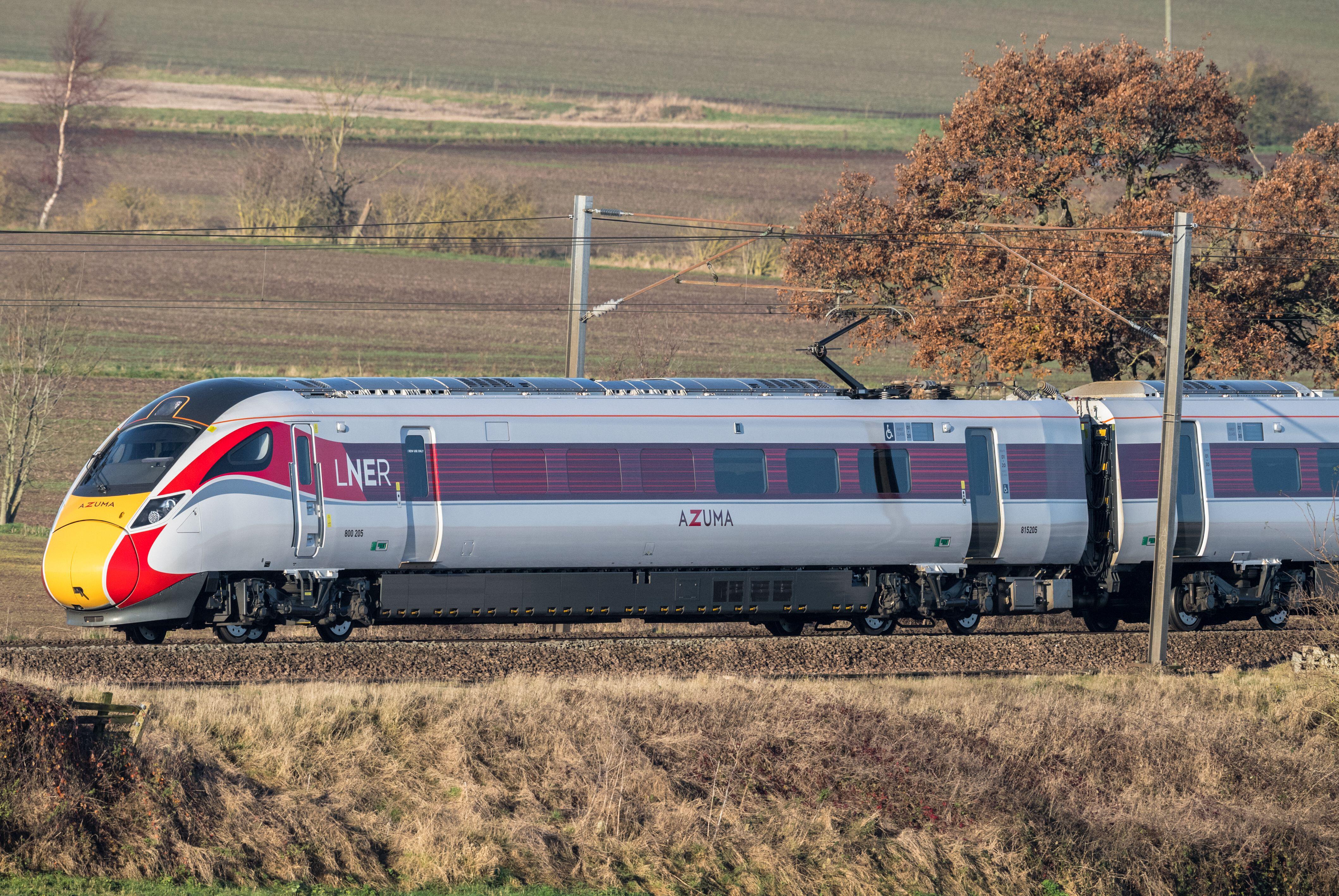 The new LNER Azuma electric train on the East Coast Mainline, England, UK.