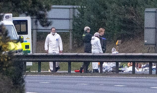 Witnesses said they saw the man brandishing a gun following the collision between a car and a Mercedes van in Thetford, Norfolk, at 8.25pm on Sunday. Image from the scene