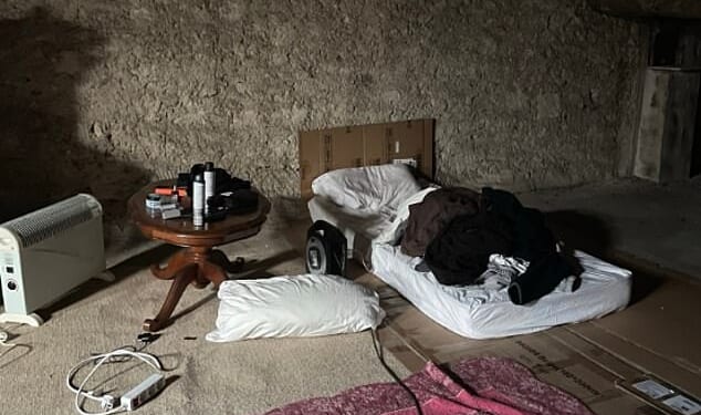 Users are sharing hilarious snaps of their bizarre festive sleeping arrangements on social media - and this image, of a cave-like attic room likened to a 'meth den', has proved the most amusing online