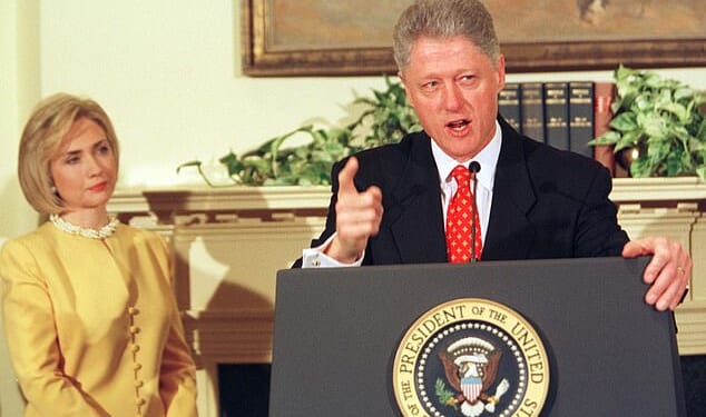 At the time of the survey, former president Bill Clinton was facing impeachment. He is pictured here addressing the Monica Lewinsky Scandal in 1998