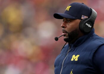 Head coach Sherrone Moore of the Michigan Wolverines reacts against the Ohio State Buckeyes Nov. 29 at Michigan Stadium in Ann Arbor, Michigan.