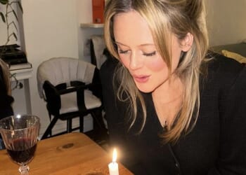 Emily Atack joked she was now accepting 'ibuprofen as a gift' after waking up bleary-eyed on her 36th birthday on Thursday