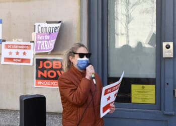 Aftyn Behn speaks during a rally as Tennesseans take action for an economic recovery and infrastructure package prioritizing climate, care, jobs, justice, and call on Congress to pass The THRIVE Act on April 2, 2021, in Nashville, Tennessee.