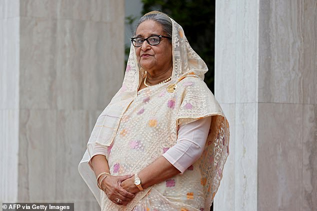Ms Siddiq's aunt Sheikh Hasina (pictured in 2023) was found guilty in the same case last Thursday and sentenced to 23 years in prison