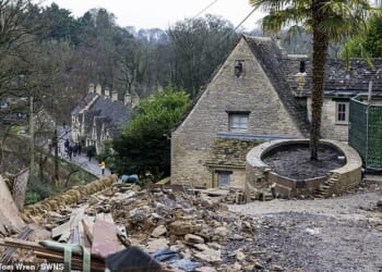 Families say that 'England's prettiest street' in Bibury has been ruined by relentless building work on a Grade II-listed cottage