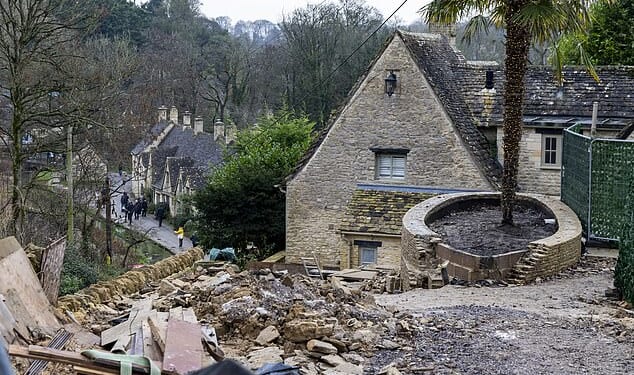 Families say that 'England's prettiest street' in Bibury has been ruined by relentless building work on a Grade II-listed cottage