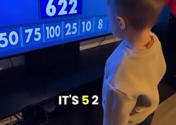 Little Acer was filmed standing in front of the TV as Channel 4 host Rachel Riley drew the cards for the famous numerical challenge