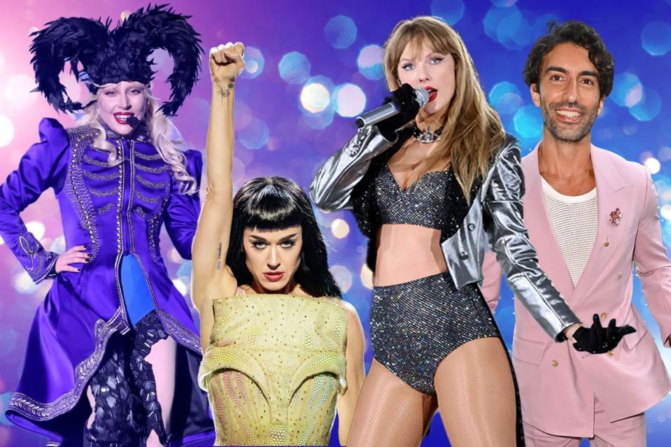 An image collage containing 1 images, Image 1 shows Collage of four musical artists: Lady Gaga, Katy Perry, Taylor Swift, and Marco Mengoni