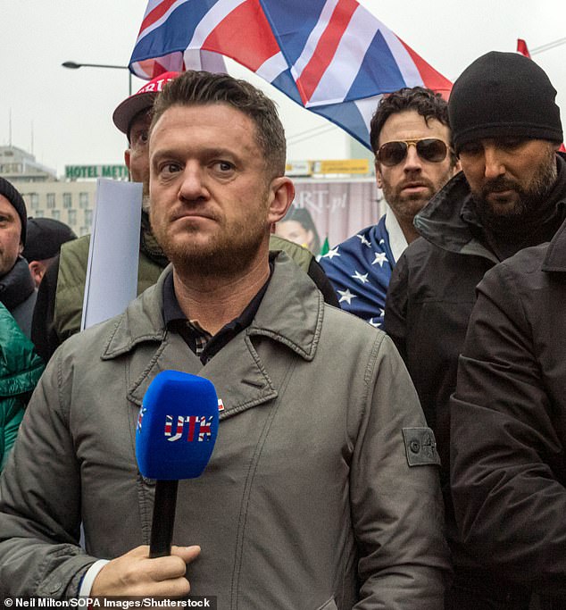Tommy Robinson (pictured) reposted the clip, appearing to suggest Lineker was up to something as he wrote: 'What you up to here @GaryLineker?' alongside the two-eyes emoji