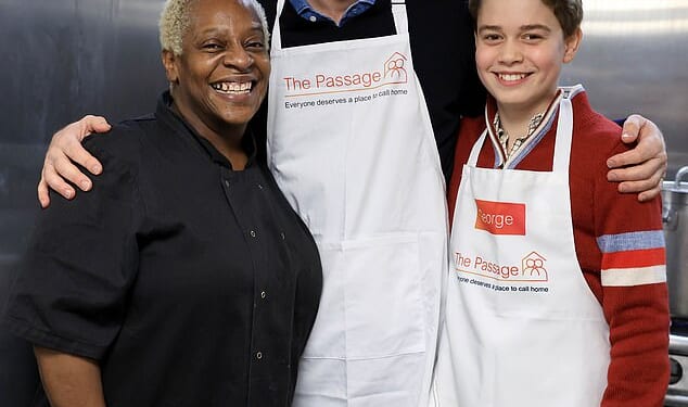 Generous George! Prince, 12, prepares Christmas lunches for the homeless with his father William - and has sweetest reaction at seeing grandmother Diana's signature