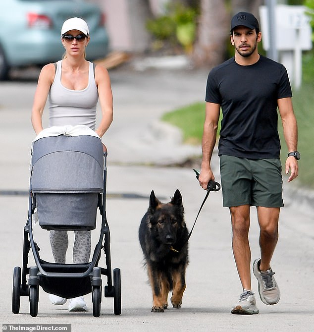 Their wedding comes after Bündchen and Valente welcomed their first child together, a baby boy; the couple and their baby son are pictured in March in Miami, Florida