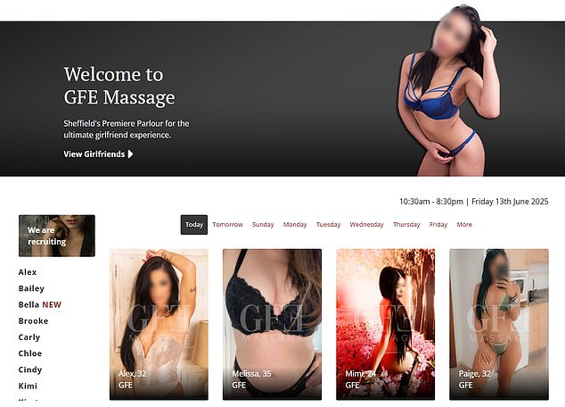 GFE describes itself as a massage parlour that offers 'the best choice of girls, all excited, fun and guaranteed to offer you satisfaction'