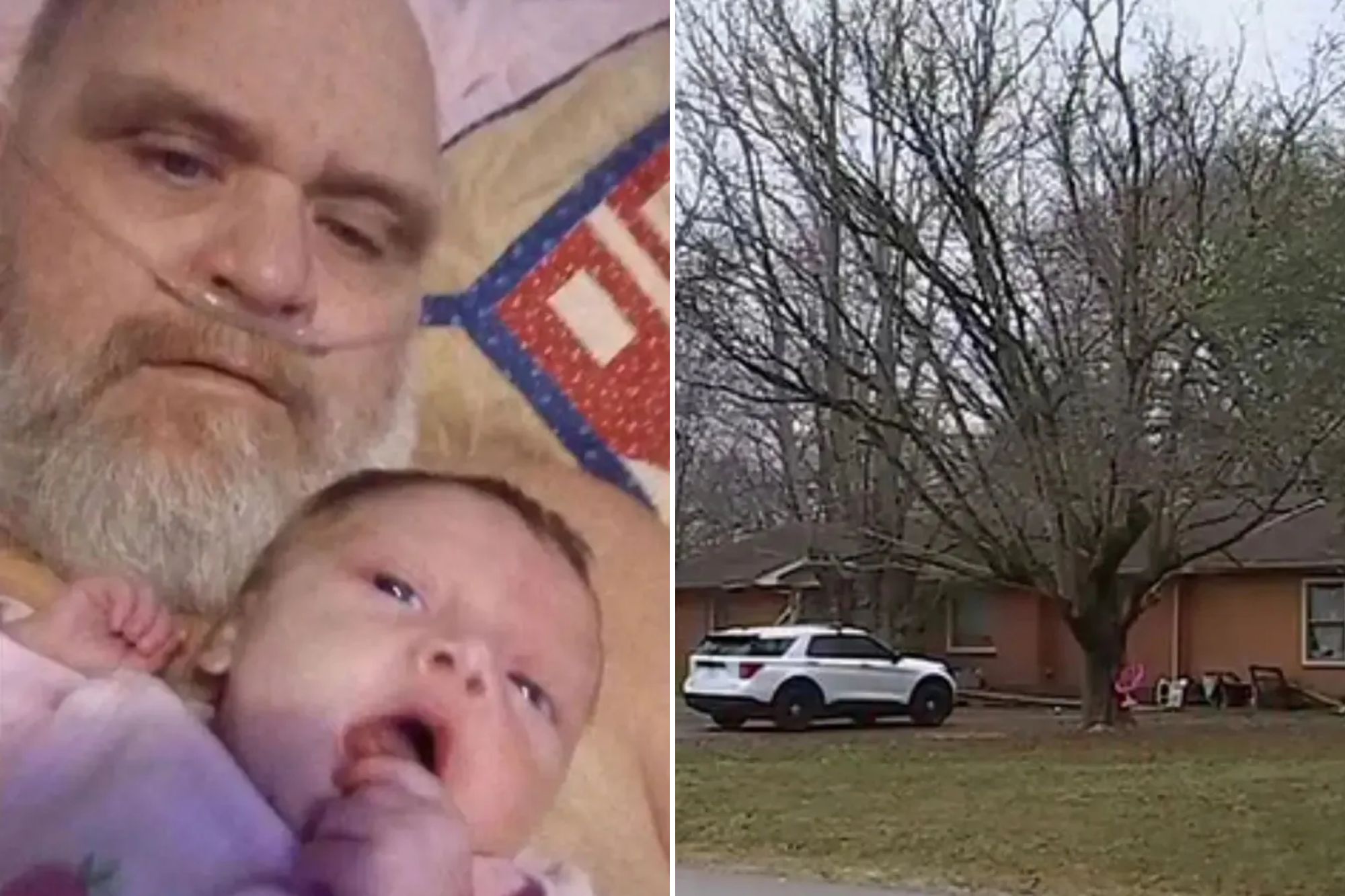 An image collage containing 2 images, Image 1 shows NINTCHDBPICT001043698987, Image 2 shows Police vehicles parked outside a house