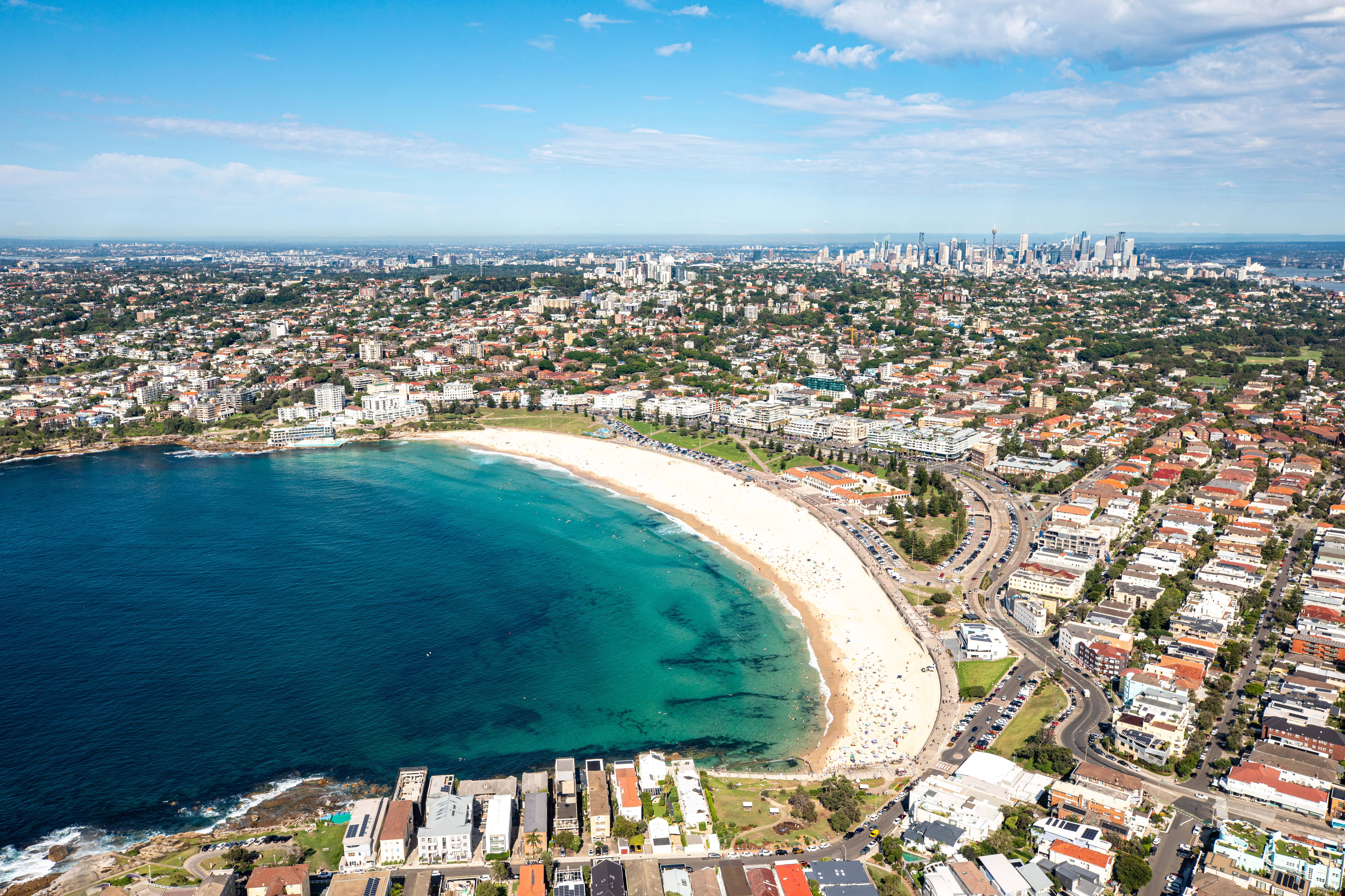 Bondi Beach in Sydney by helicopter