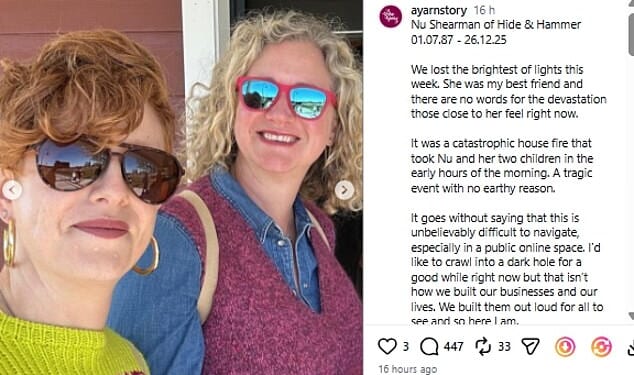 Carmen Schmidt (pictured right) with Mrs Shearman who perished in the Boxing Day fire alongside her two young children