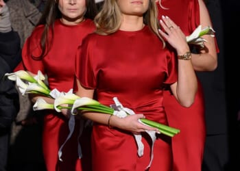 Holly Ramsay's bridesmaids bouquets have been compared to a bunch of spring onions as online critics joked it was a homage to her famous chef father