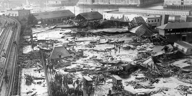 A 50-foot tall tank full of 2.3 million gallons of molasses was rushing in Boston at 35 miles per hour.