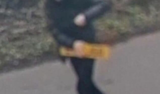 Images released by Kent Police show two hooded men dressed in dark clothing fleeing the area on foot while one holds a yellow number plate