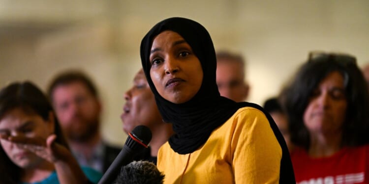 Rep. Ilhan Omar speaks during a press conference at City Hall following a mass shooting at Annunciation Catholic School on Aug. 28, 2025, in Minneapolis, Minnesota.