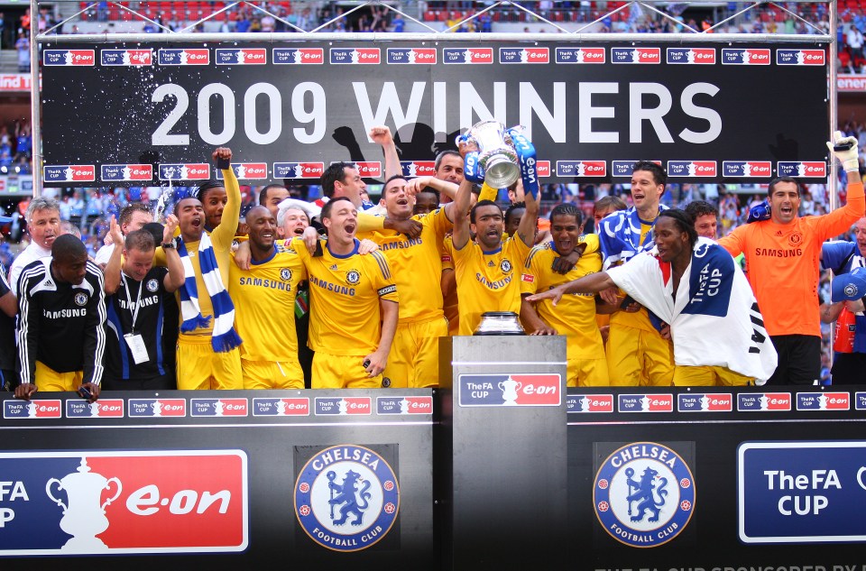 Chelsea football team celebrates winning the FA Cup in 2009.
