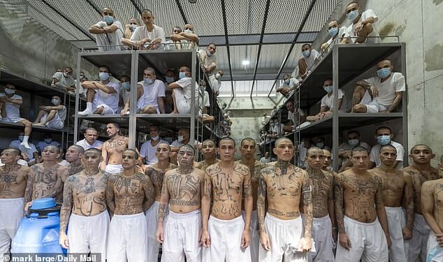 Gang members being held at El Salvador's Terrorist Confinement Centre (CECOT)