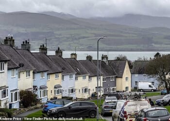 Sat on the island of Anglesey in Wales, Ffordd Meigan is lined with pastel-coloured terraced housing with a backdrop of Snowdonia