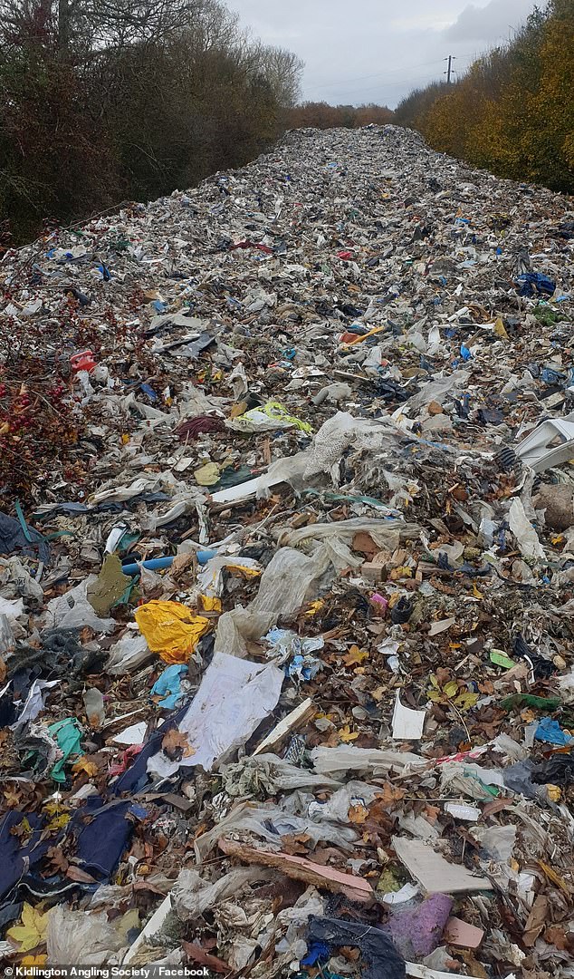 The Highnam site appears to be at least ten times the size of the notorious fly tip in Kidlington, Oxfordshire, (pictured) which was previously said to be 'Britain's biggest'