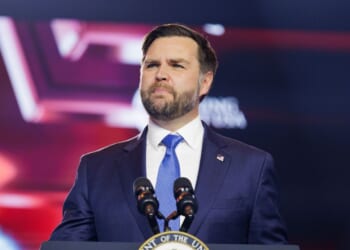 Vice President J.D. Vance speaks on the final day of Turning Point USA's annual AmericaFest conference at the Phoenix Convention Center on Dec. 21, 2025, in Phoenix, Arizona.