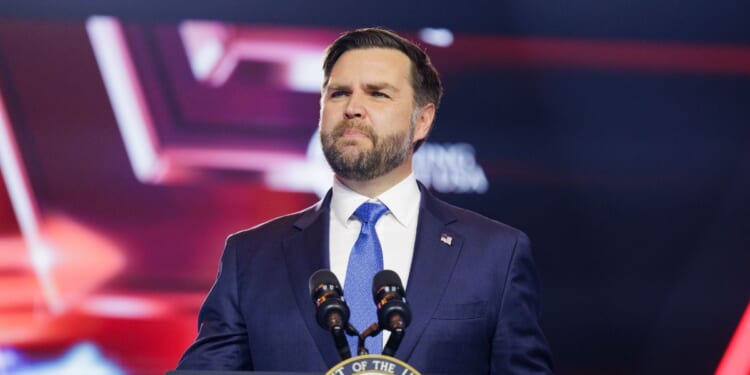 Vice President J.D. Vance speaks on the final day of Turning Point USA's annual AmericaFest conference at the Phoenix Convention Center on Dec. 21, 2025, in Phoenix, Arizona.