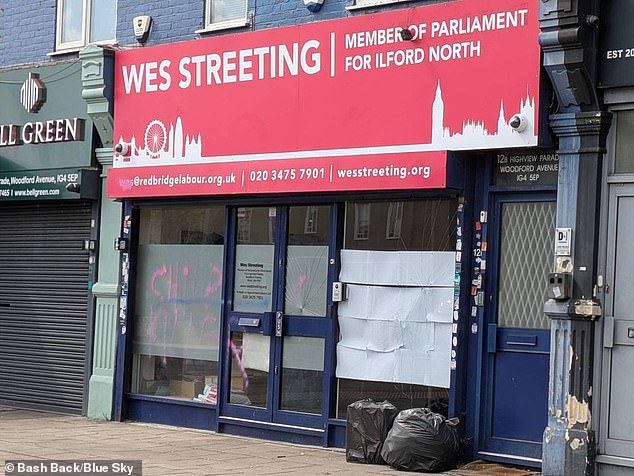 Bash Back's first public attack was on Mr Streeting's Ilford North constituency office in July, smashing windows and daubing 'child killer' on the shop front - a reference to the Health Secretary's views on puberty blockers for children