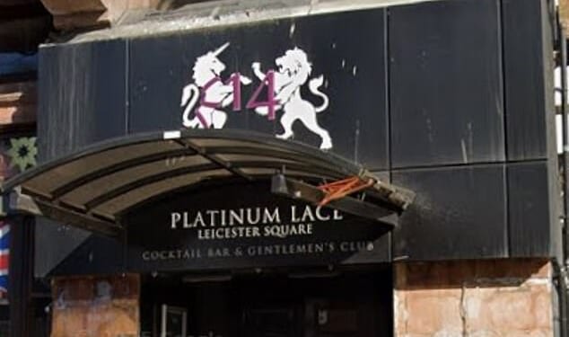 The group racked up a £3,500 bill at Platinum Lace night club in London's Leicester Square