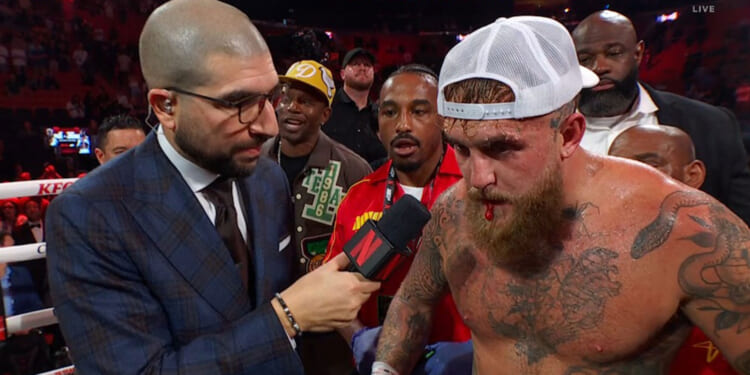 Jake Paul suffers horrific broken jaw as he spits blood after brutal Anthony Joshua knockout