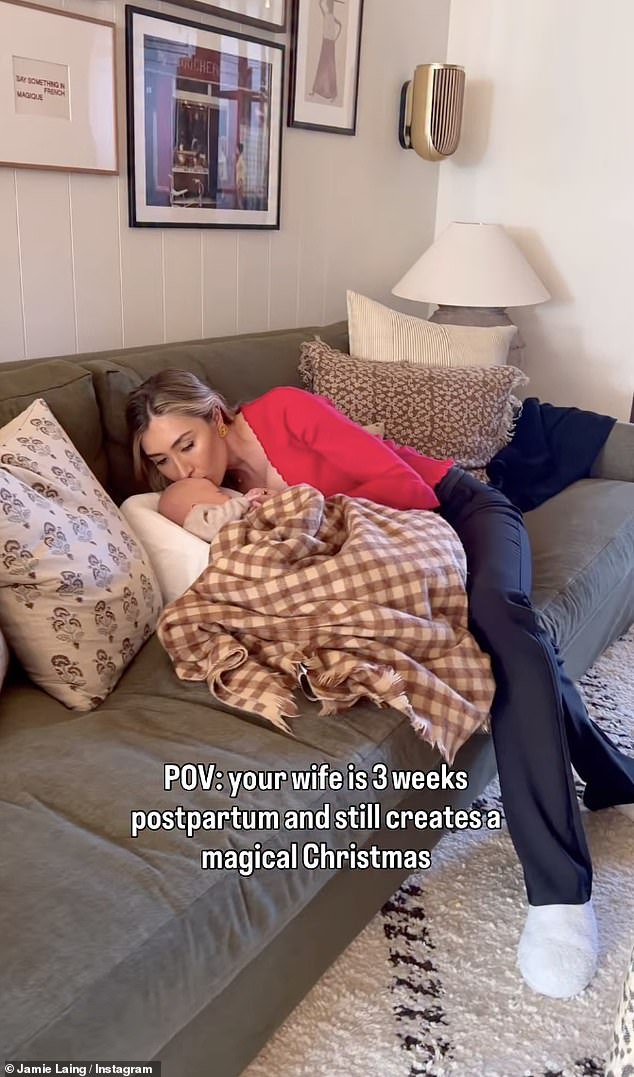 On Friday, Jamie took to Instagram to praise his wife for creating a 'magical Christmas' just three weeks after giving birth