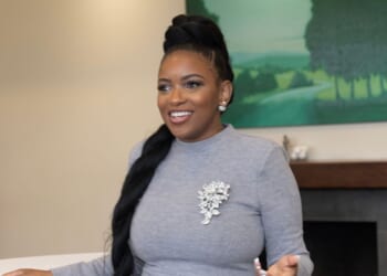 Rep. Jasmine Crockett speaks at Plum Hollow Golf Club on Nov. 15, 2025, in Southfield, Michigan.