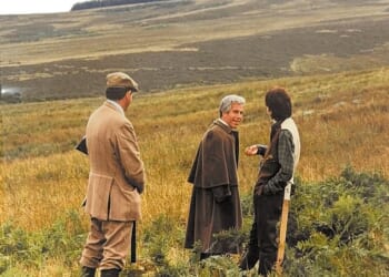 Royal access: Ghislaine Maxwell converses with her paedophile financier boyfriend Jeffrey Epstein, amid the picturesque surrounds of the highlands close to Balmoral Castle