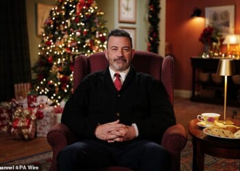 Jimmy Kimmel took his anti-Trump act across the pond, warning the British that 'tyranny is booming' in America in a Christmas Day message