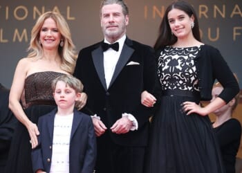 John Travolta has been mentioned in a bitter Presley family courtroom war after a newly amended lawsuit made sensational — and unproven — claims about the parentage of his teenage son; (Kelly Preston (L) and John Travolta pose with their children Ella (R) and Benjamin in 2018)