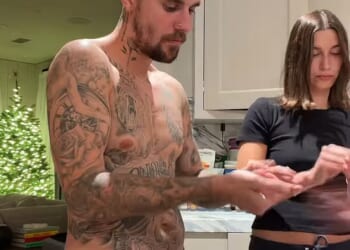 Justin Bieber made several wardrobe changes for an at-home sushi lesson with wife Hailey Bieber