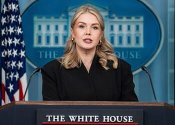 Critics have slammed the legacy publication for the 'unflattering' photos of President Donald Trump's staff, which were published alongside a bombshell tell-all about his first year in office on Tuesday. Leavitt pictured at a briefing in 2025