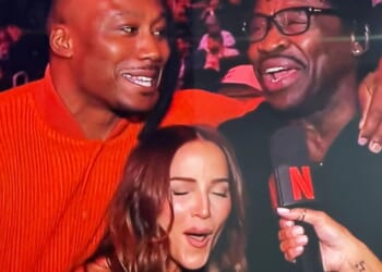 Kay Adams steals show at Jake Paul vs Anthony Joshua with Netflix cameo as fans say 'get fight off and go back to her'