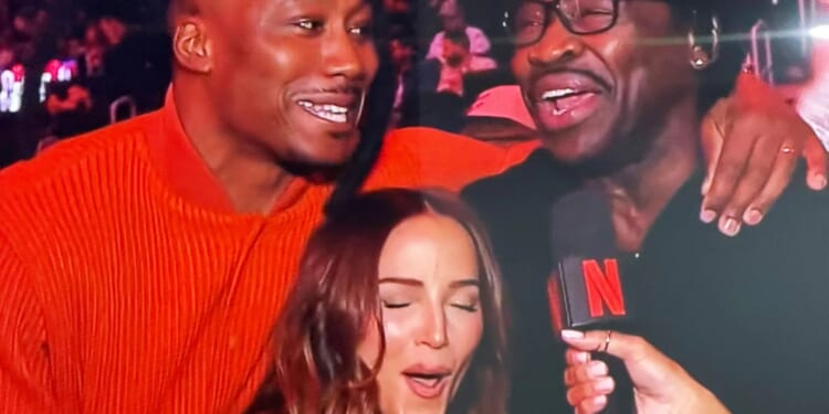 Kay Adams steals show at Jake Paul vs Anthony Joshua with Netflix cameo as fans say 'get fight off and go back to her'