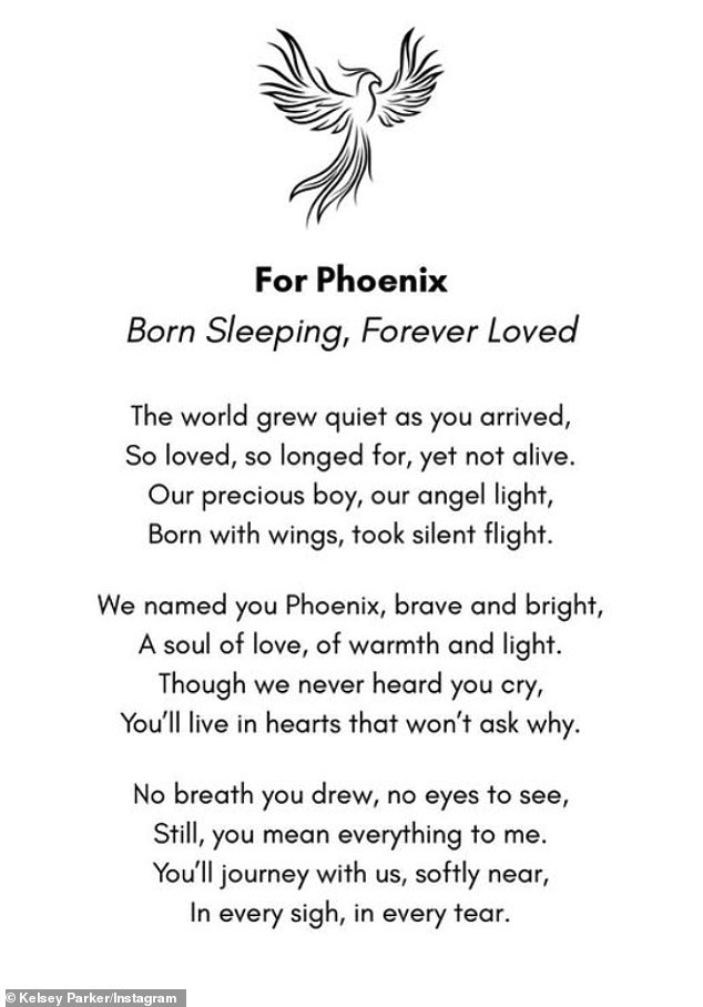In June, Kelsey took to Instagram to tell her followers that her baby Phoenix had died
