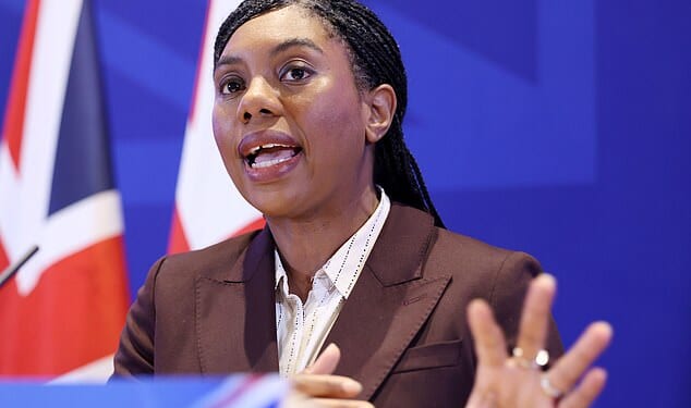 The end-of-year survey puts Ms Badenoch's party on 22 per cent ¿ up from 20 per cent a month ago