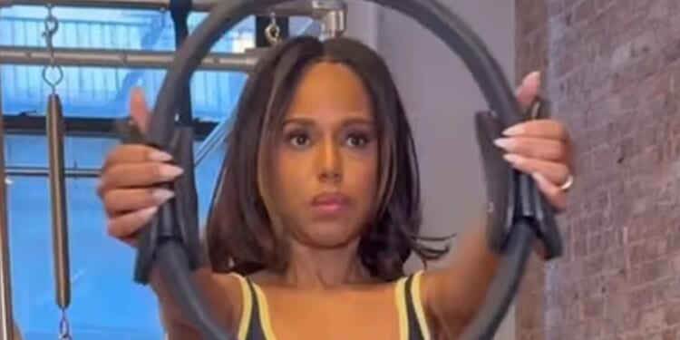 Kerry Washington, 48, shows off perky bum and toned abs in spandex shorts and sports bra for grueling Pilates workout