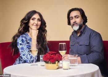 Liz Jones advises that you  should never date a man more than a decade younger. She married Nirpal Dhaliwal (pictured together in 2023) when she was 42 and he was 26