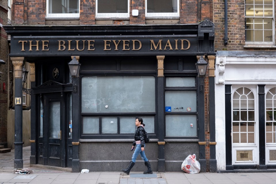 An image collage containing 1 images, Image 1 shows Closed pub "The Lion & Lamb" in Hoxton, London, with a boarded-up window
