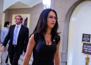 Rep. Lauren Boebert walks into the office of Speaker of the House Mike Johnson at the U.S. Capitol Building on July 2, 2025 in Washington, DC.